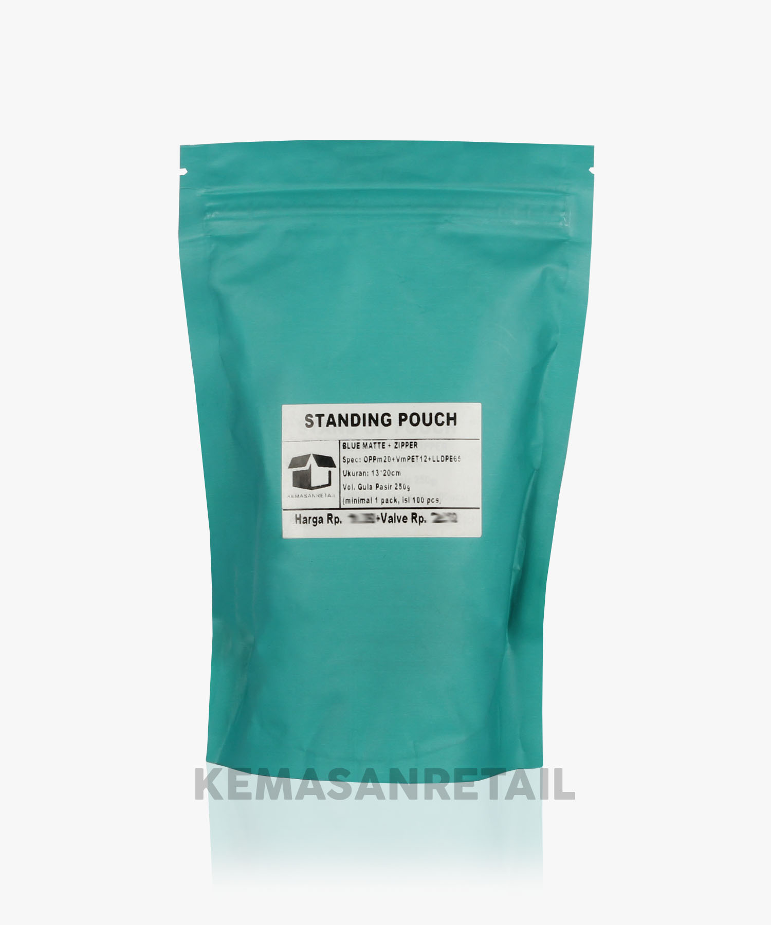Kemasan Standing Pouch Zipper Blue Matte Biru Muda Tosca 13x20 250g - Image 2