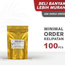 Kemasan Standing Pouch Zipper Gold Doff 10x16 150g