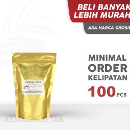 Kemasan Standing Pouch Zipper Gold Doff 13x20 250g