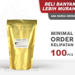 Kemasan Standing Pouch Zipper Gold Doff 14x23 500g