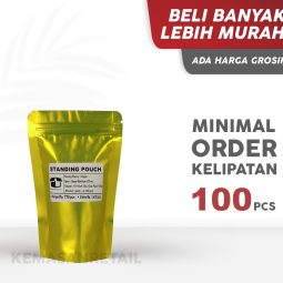 Kemasan Standing Pouch Zipper Kuning Glossy 10x16 150gr