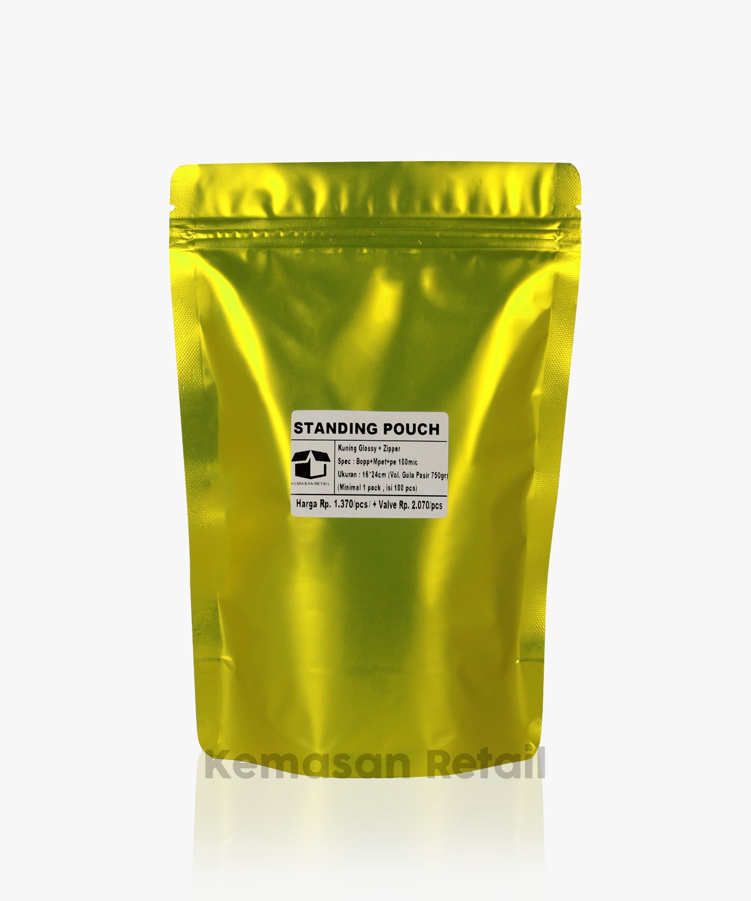 Kemasan Standing Pouch Zipper Kuning Glossy 16x24 750gr - Image 2