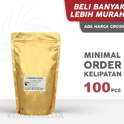 Kemasan Standing Pouch Aluminium Gold Doff Zipper 14x23 500gr