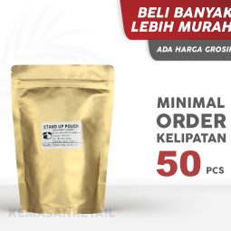 Kemasan Standing Pouch Aluminium Gold Doff Zipper 16x23 250g