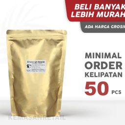 Kemasan Standing Pouch Aluminium Gold Doff Zipper 19x27 500g