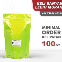 Kemasan Standing Pouch Aluminium hijau Glossy Zipper 18x29 1100gr