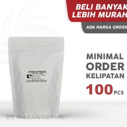 Kemasan Standing Pouch Aluminium Putih Doff Zipper 16x23 250g