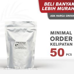Kemasan Standing Pouch Aluminium Silver Doff Zipper 16x23 250g