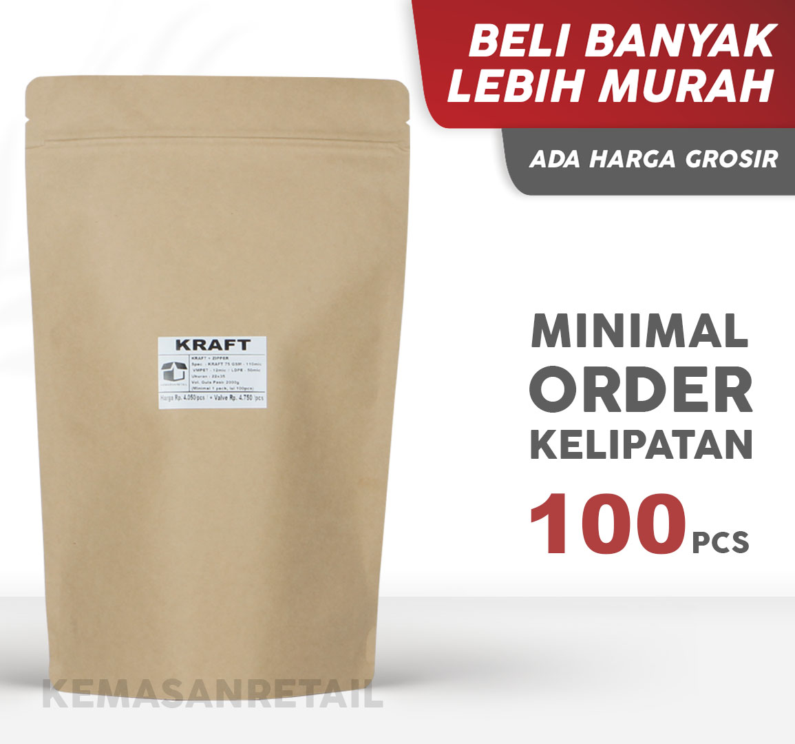 Kemasan Standing Pouch Kraft Paper Zipper 22x35 2000g