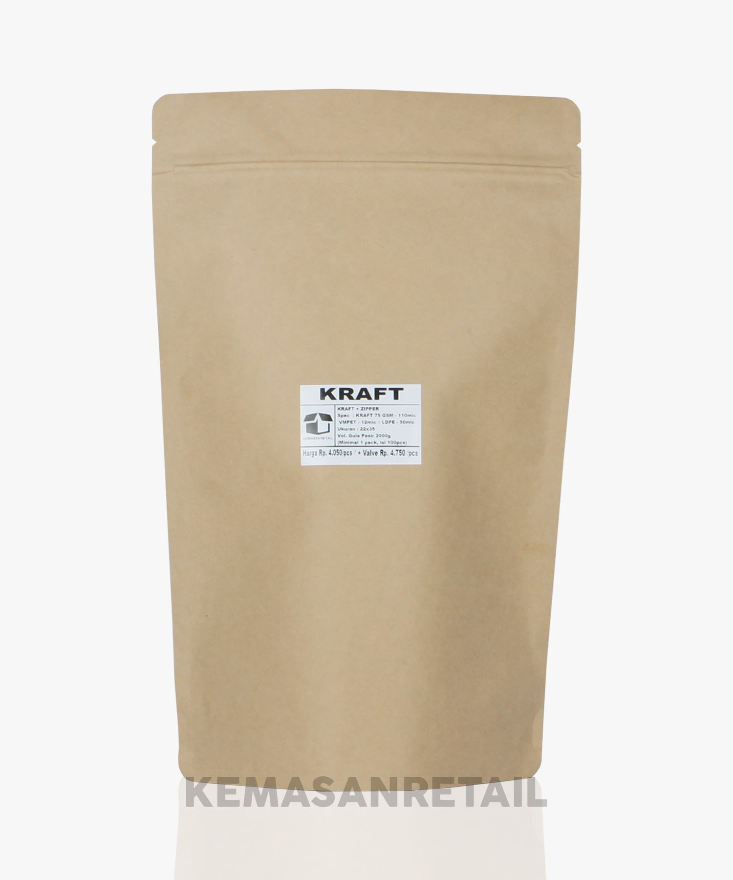Kemasan Standing Pouch Kraft Paper Zipper 22x35 2000g - Image 2