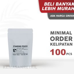 Kemasan Standing Pouch Kraft Putih Doff Zipper 9x14