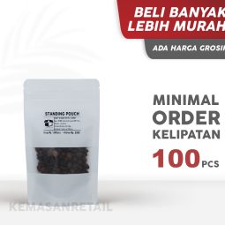 Kemasan Standing Pouch Kraft Window Putih Doff Zipper 12x20