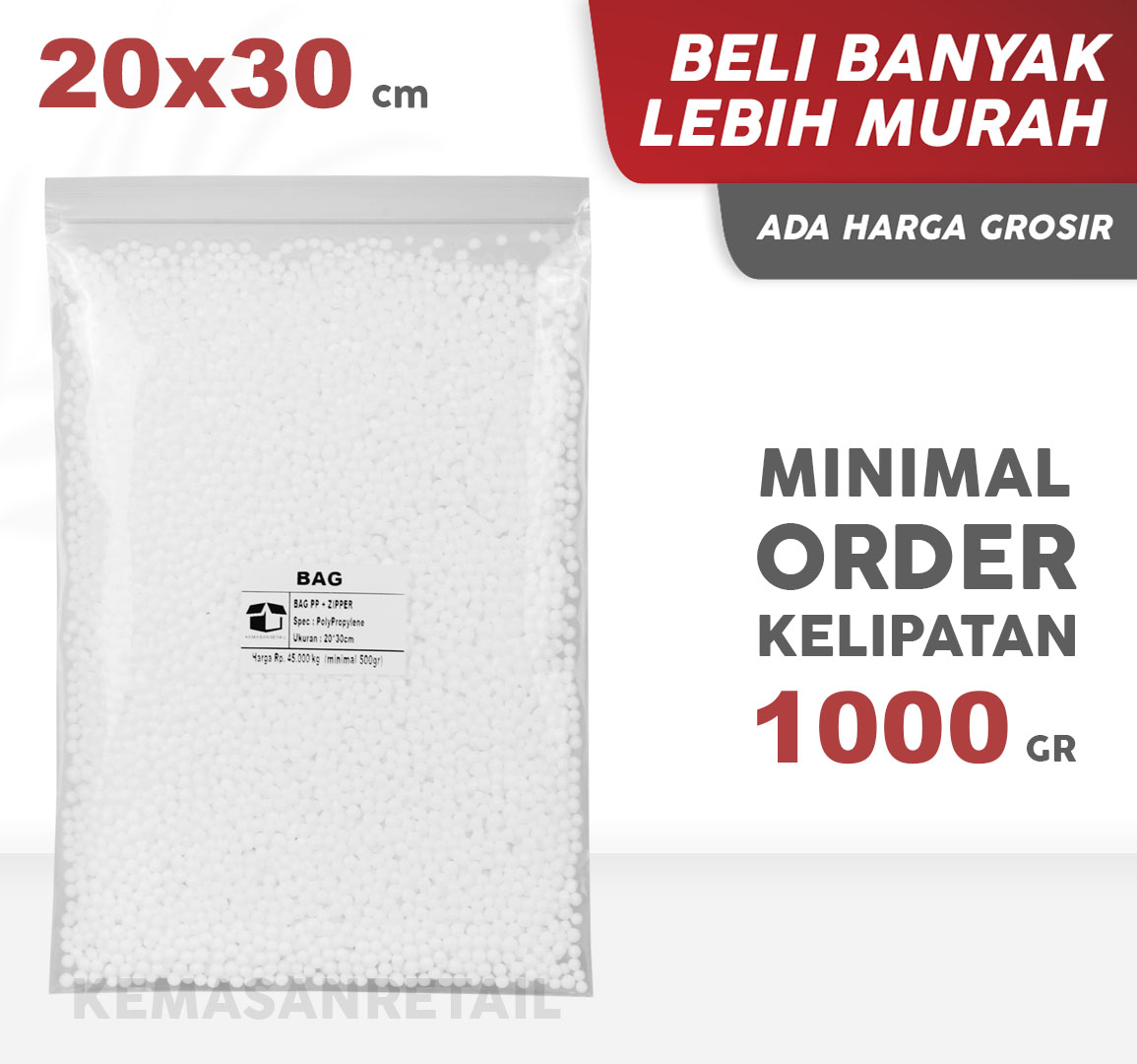 Kemasan Plastik Kantong Bag Klip Zipper PP Bening 20x30