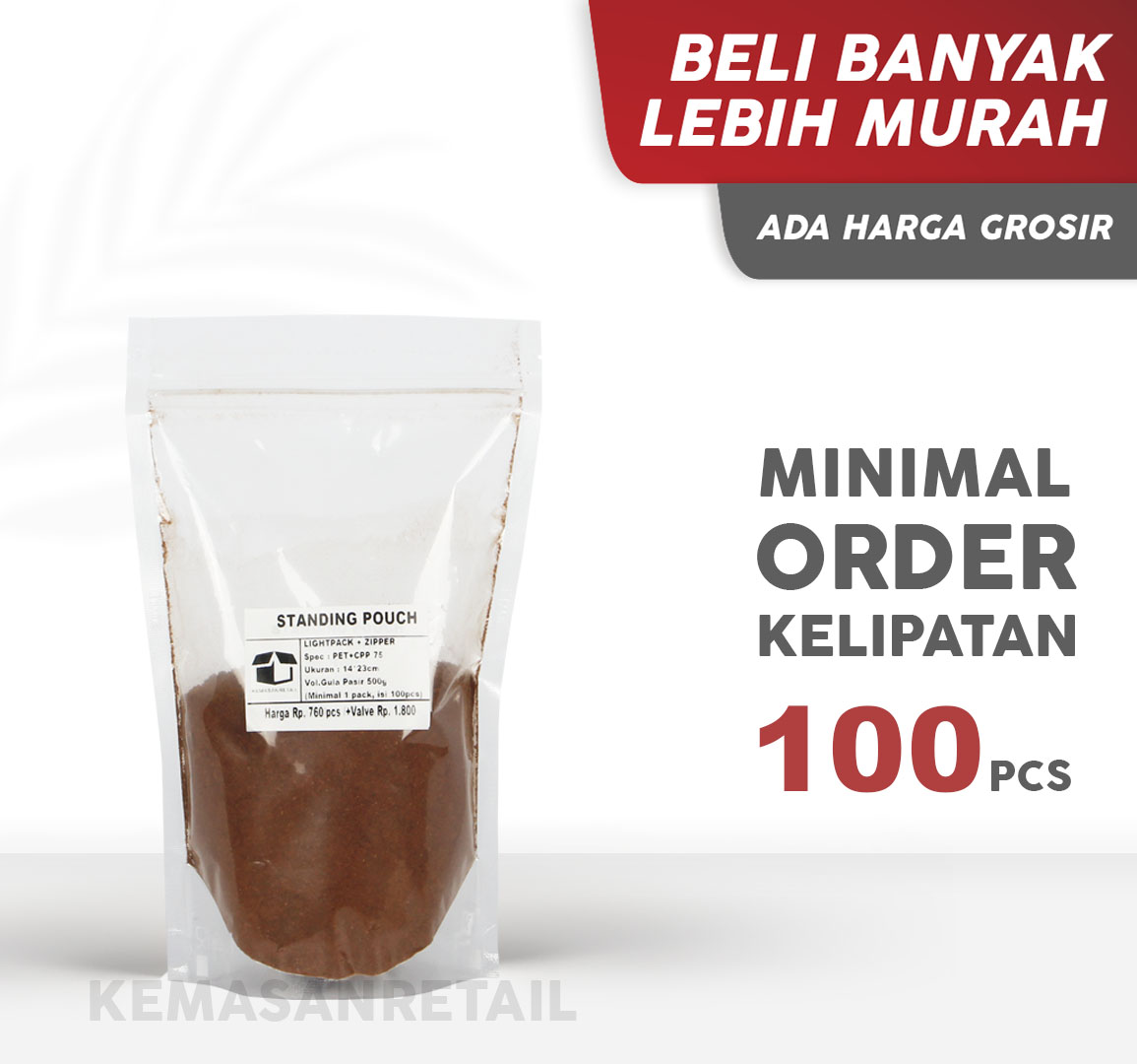 Kemasan Standing Pouch lightpack Bening Zipper 14x23 500gr