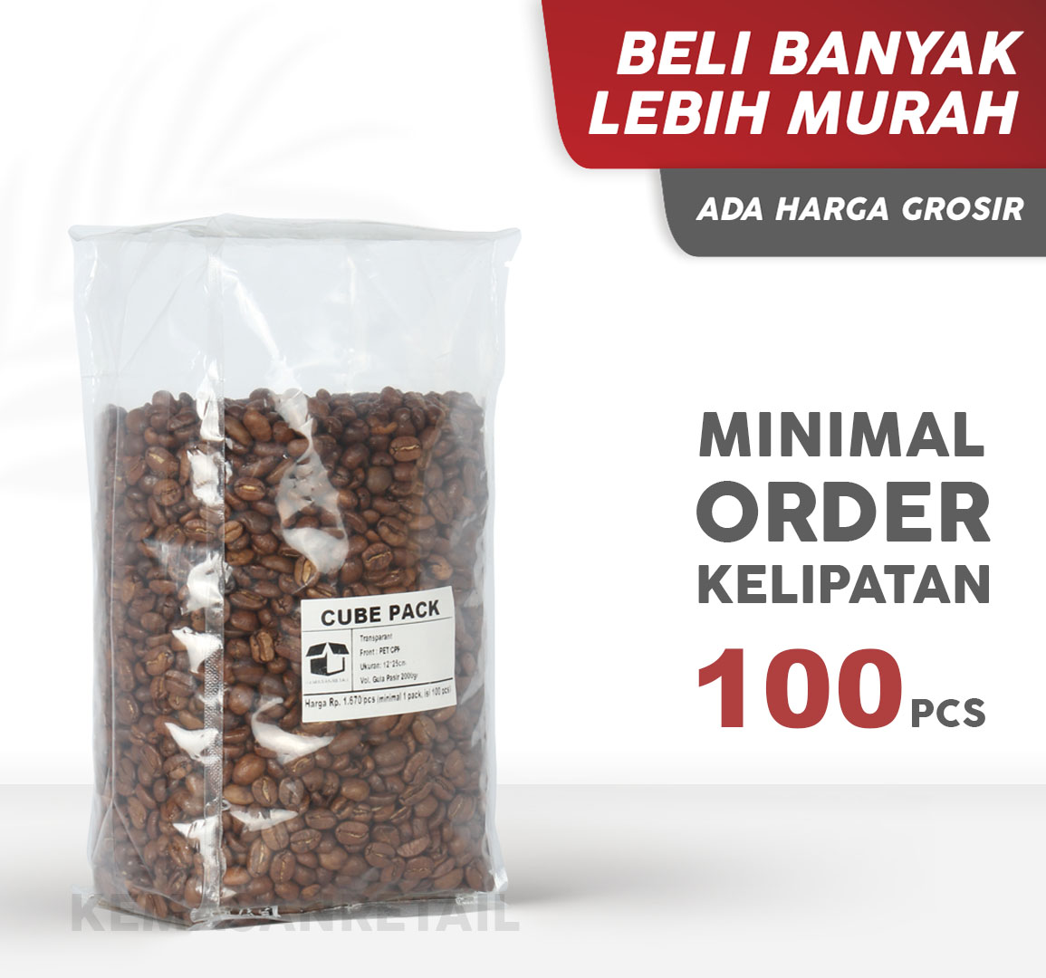Kemasan Plastik Bening Cube Kotak 12x25 2000gr