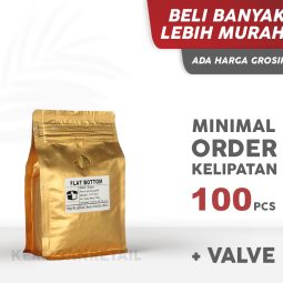 Kemasan Flat Bottom Zipper Alu Gold Doff 11.5x18 250gr Kopi +Valve