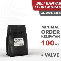 Kemasan Flat Bottom Zipper Alu Hitam Doff 11.5x18 250gr Kopi +Valve