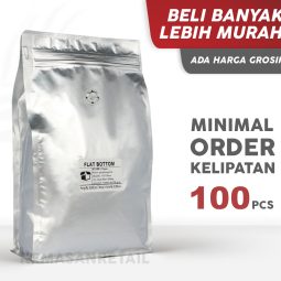 Kemasan Flat Bottom Zipper Alumunium Silver Doff 17.5x30 2000gr + Valve