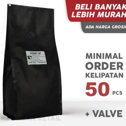 Kemasan Gusset Quadseal Alu Hitam Doff GP 15x39 1000g Kopi Valve