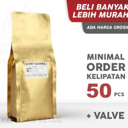 Kemasan Gusset Quadseal Aluminium Gold Doff 11x32 500g Kopi +Valve