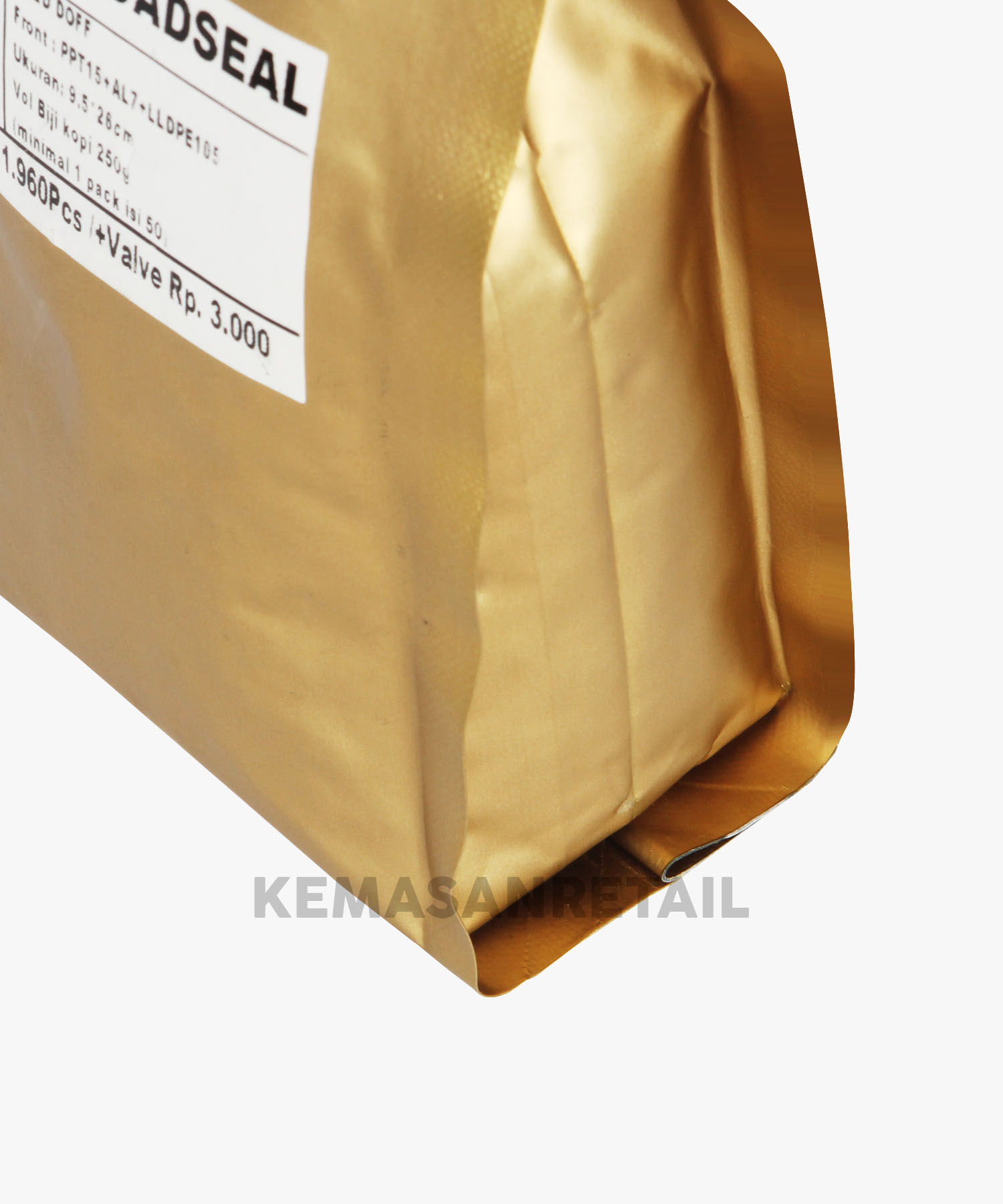 Kemasan Gusset Quadseal Aluminium Gold Doff 8.5x21 100g Kopi +Valve - Image 5
