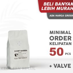 Kemasan Gusset Quadseal Aluminium Putih Doff 8.5x21 100g Kopi +Valve
