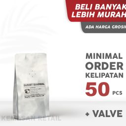 Kemasan Gusset Quadseal Aluminium Silver Doff 8.5x21 100g Kopi +Valve