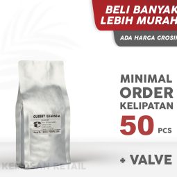 Kemasan Gusset Quadseal Aluminium Silver Doff 9.5x26 250g Kopi +Valve