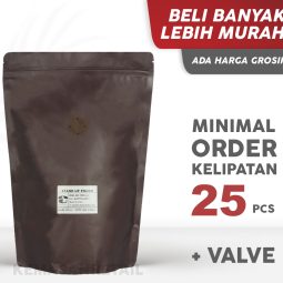 Kemasan Standing Pouch Alu Coklat Doff Zipper 24x33.5 1000g Kopi +Valve