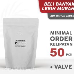 Kemasan Standing Pouch Alu Putih Doff Zipper 19x27 500g Kopi +Valve