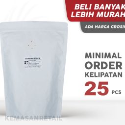 Kemasan Standing Pouch Alu Putih Doff Zipper 24x33.5 1000g Kopi +Valve