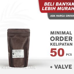 Kemasan Standing Pouch Aluminium Coklat Doff Zipper 12x20 100g Kopi + Valve