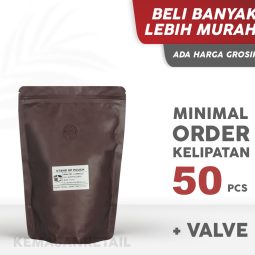 Kemasan Standing Pouch Aluminium Coklat Doff Zipper 19x27 500g Kopi + Valve