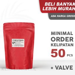 Kemasan Standing Pouch Aluminium Merah Doff Zipper 16x23 250g + Valve