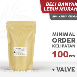Kemasan Standing Pouch Ecopack Lithopaper Zipper 14x23  250gr Kopi +Valve