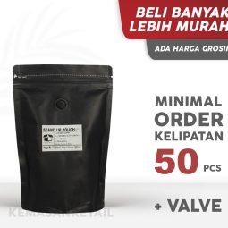 Kemasan Standing Pouch Zipper Valve Black Doff GP 16x23 cm 250 gr