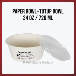Paper Bowl / Mangkok kertas, Polos 24 oz / 720 ml + Tutup