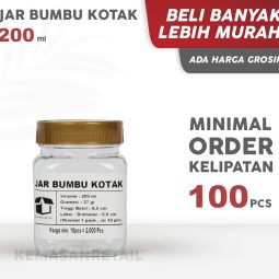 Botol Jar Bumbu Kotak 200ml 27gr + Tutup Gold