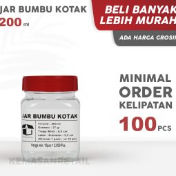 Botol Jar Bumbu Kotak 200ml 27gr + Tutup Merah