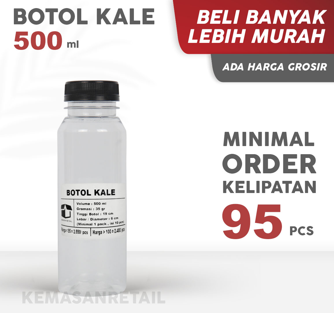 Botol Kale 500ml 35gr + Tutup Hitam