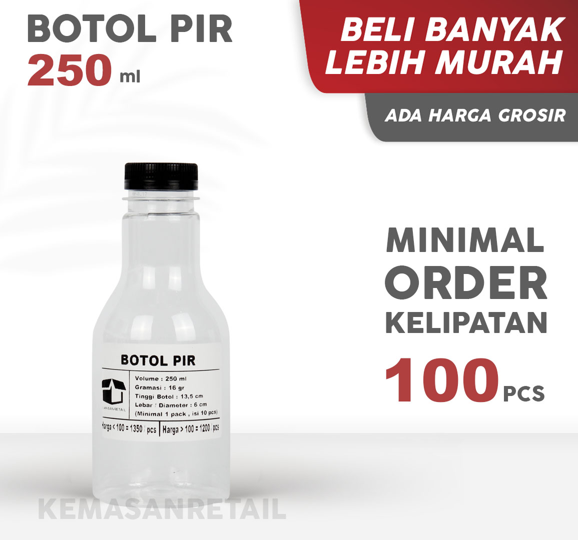Botol Pir 250ml 16 gr + Tutup Hitam