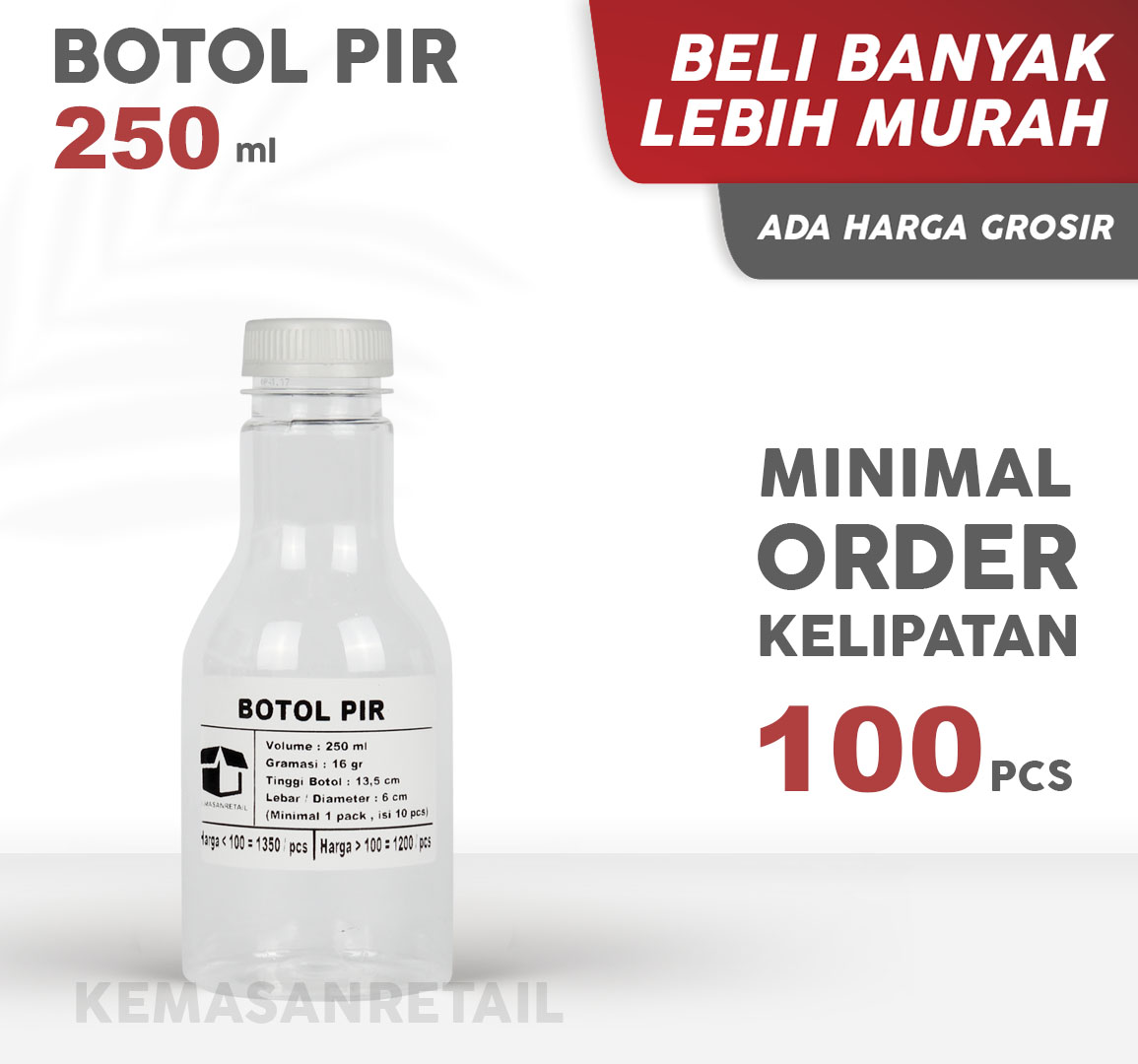 Botol Pir 250ml 16 gr + Tutup Putih