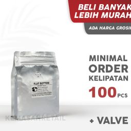 Kemasan Flat Bottom Zipper Alu Silver Doff 11.5x18 250gr Kopi +Valve