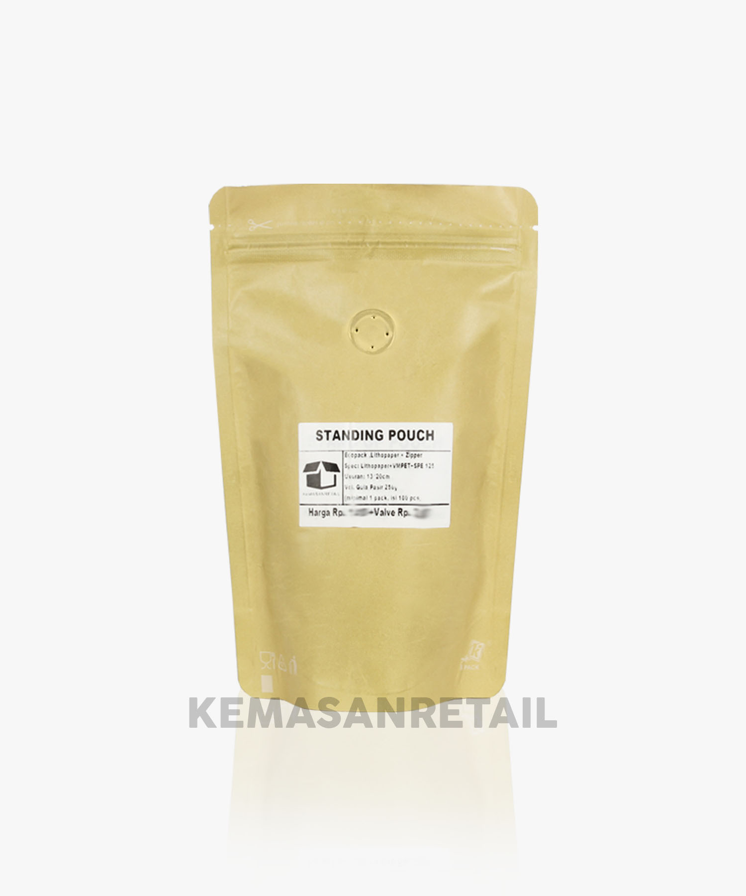 Kemasan Standing Pouch Ecopack Lithopaper Zipper 13x20 150gr Kopi +Valve - Image 2