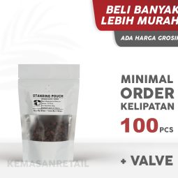 Kemasan Standing Pouch Window Zipper Putih Doff 12x20 + Valve