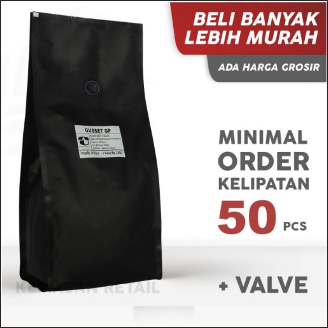 Kemasan Gusset Quadseal Aluminium Hitam Doff 15x39 1000g