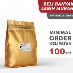 Kemasan Flat Bottom Zipper Aluminium Gold Doff 15.5x23 1000gr