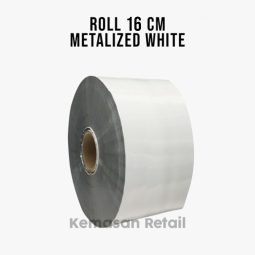 Roll Plastik Kemasan Metalis MPET Putih lebar 16cm x 1000m 62 micron