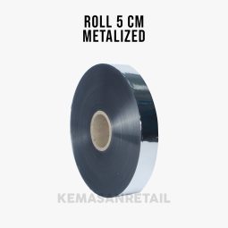 Roll Plastik Kemasan Metalis MPET Silver lebar 5cm x 1000m 62 micron