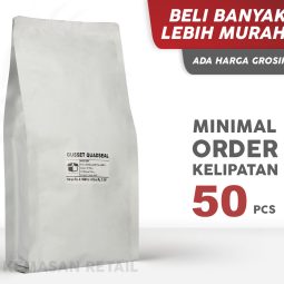 Kemasan Gusset Quadseal Aluminium Putih Doff 15x39 1000g
